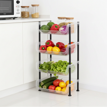 Етажерка пластикова Bursev 5158 93 Прозора, 30×39×83 см — для кухні, овочів, ванної