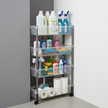 Вузька етажерка на коліщатках Bursev 5158 96 Прозора 19,5×50×80 см