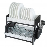 Сушка для посуду дворівнева із двома піддонами R-plastic Чорно-білий