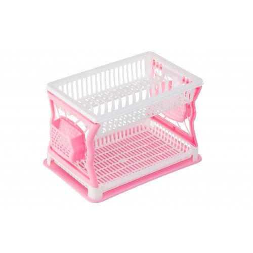 Сушка для тарелок двухъярусная R-plastic Бело-розовая